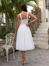 Tie Front Embroidery Solid Midi Dress